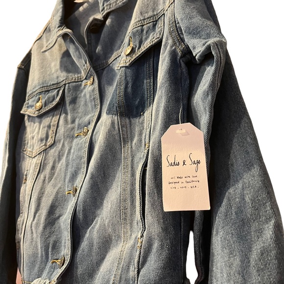 Sadie and Sage Denim Distressed Jacket, Peace Sign Print, Jean Peace Jacket - Picture 3 of 6